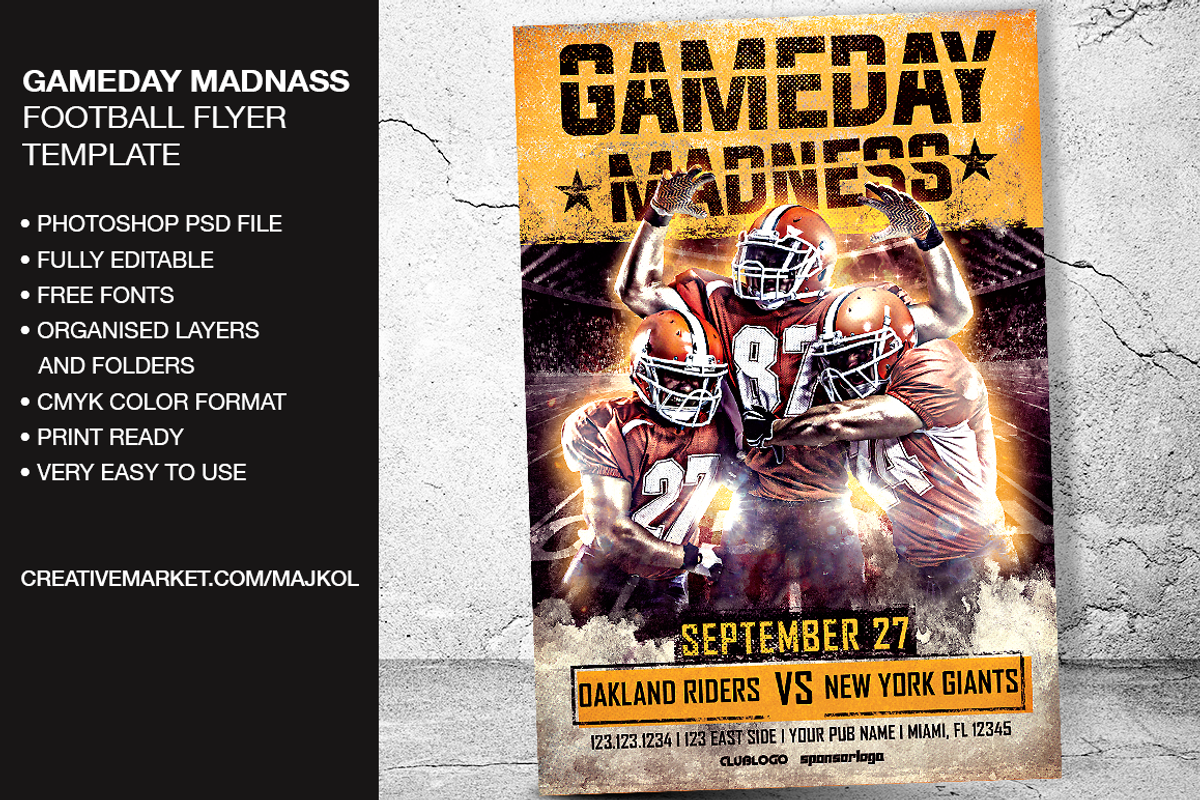 Gameday Madness Football Flyer, a Flyer Template by Graphic Boutique (Photo 2 of 2)