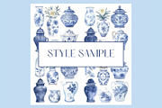 Watercolor chinoiserie vases clipart, a Decorative Illustration by clipartconnection (Thumbnail 3 of 3)