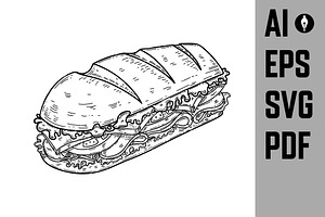 Illustration of submarine sandwich, a Food Illustration by Vectorhight