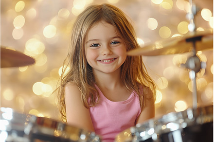 Young child enjoys drumming on set, a School & Education Photo by Lermont51