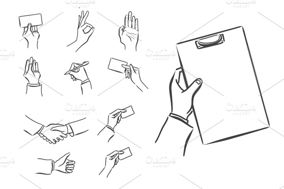 Set Of Business Symbol With Hand