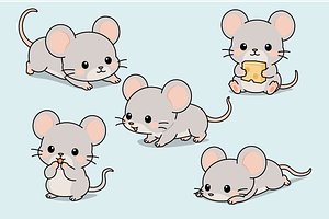 Cute Cartoon Mouse Character Set, an Animal Illustration by Artpon Illustration