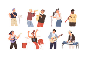 People play musical instruments set, an Education Illustration by Good Studio