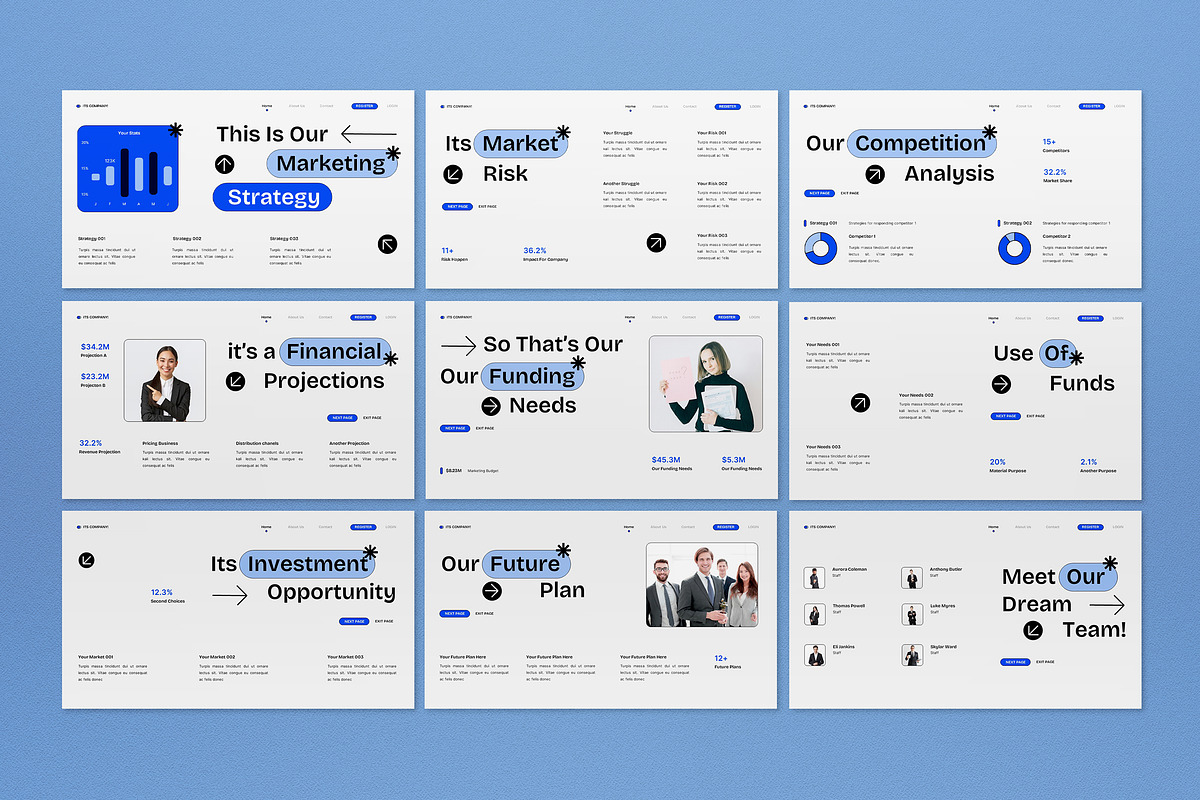 Blue Modern Pitch Deck Presentation, a Presentation Template by graphicook (Photo 2 of 4)