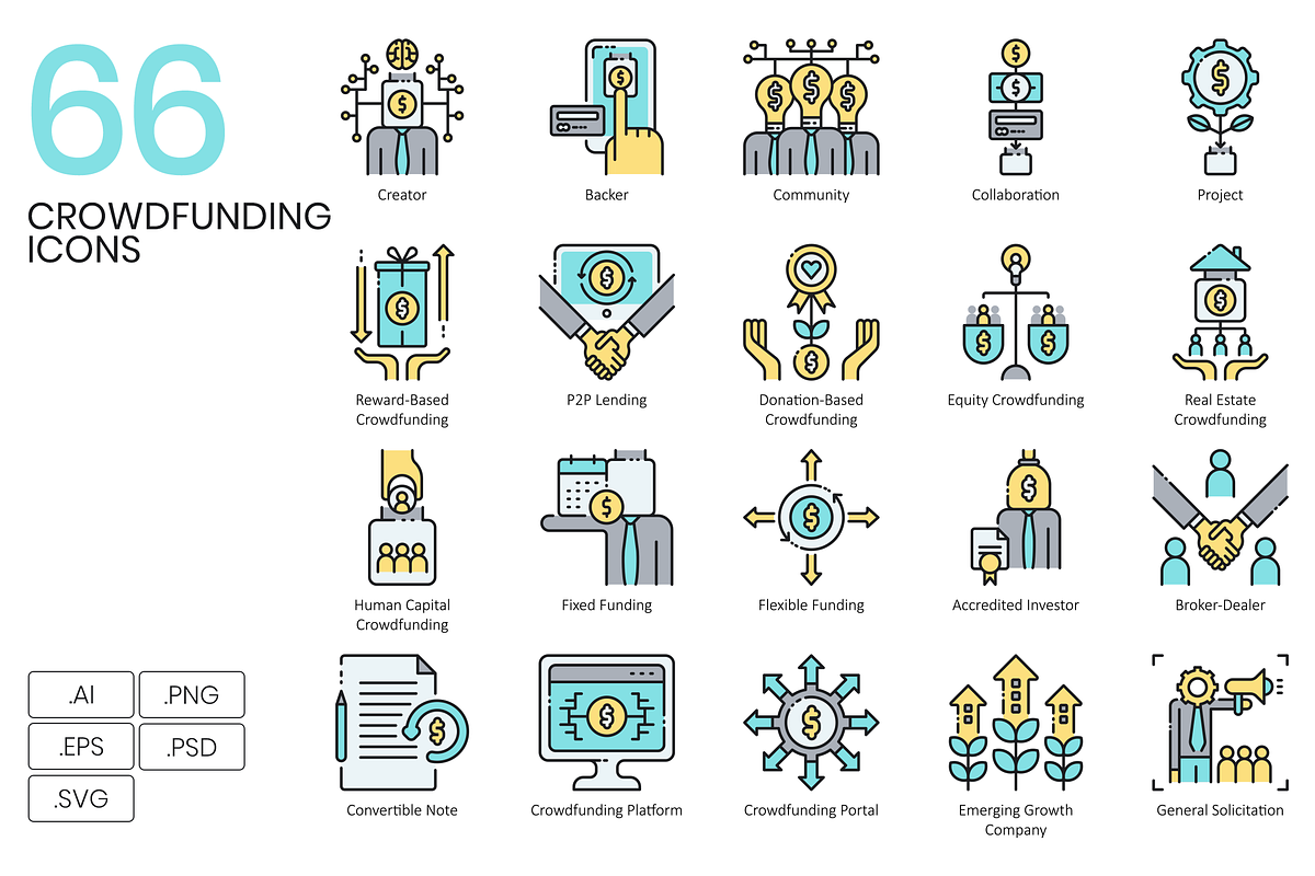 66 Crowdfunding Icons | Aqua, an Outline Icon by Flat Icons
