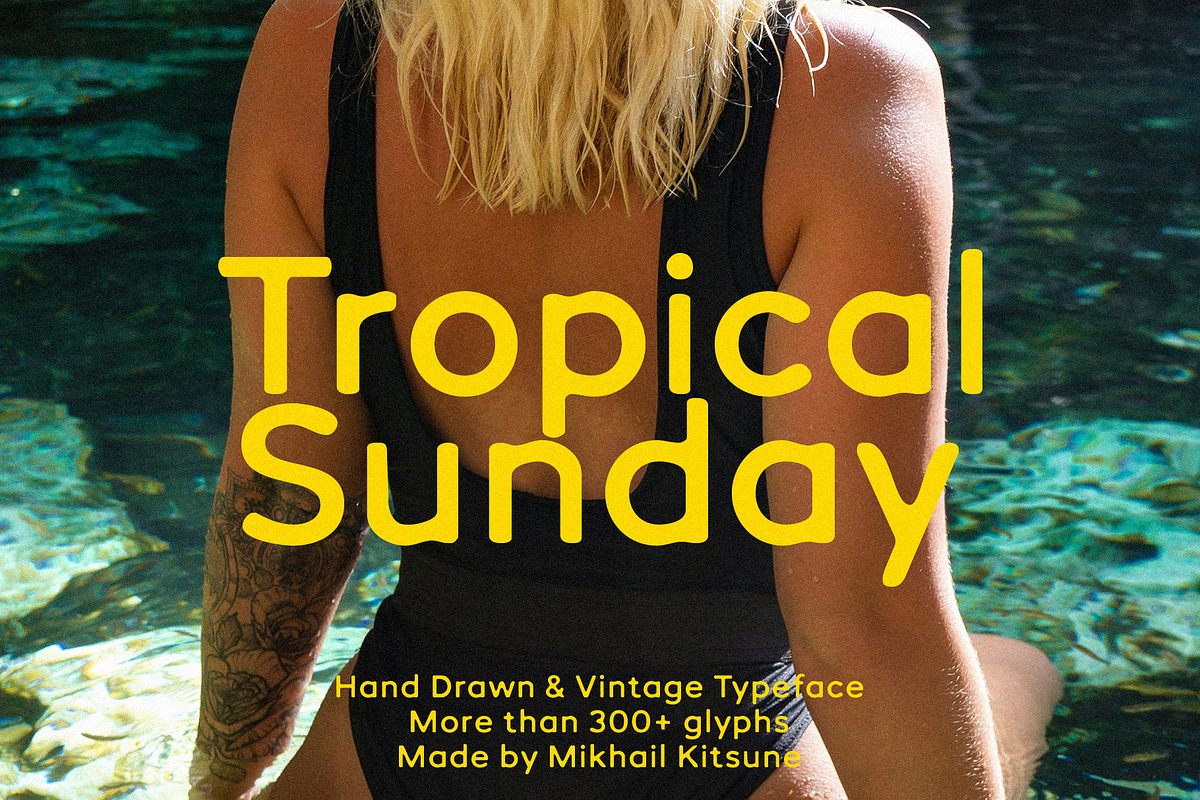 Tropical Sunday - Vintage Sans Serif, a Sans Serif Font by Mikhail Kitsune (Photo 1 of 8)