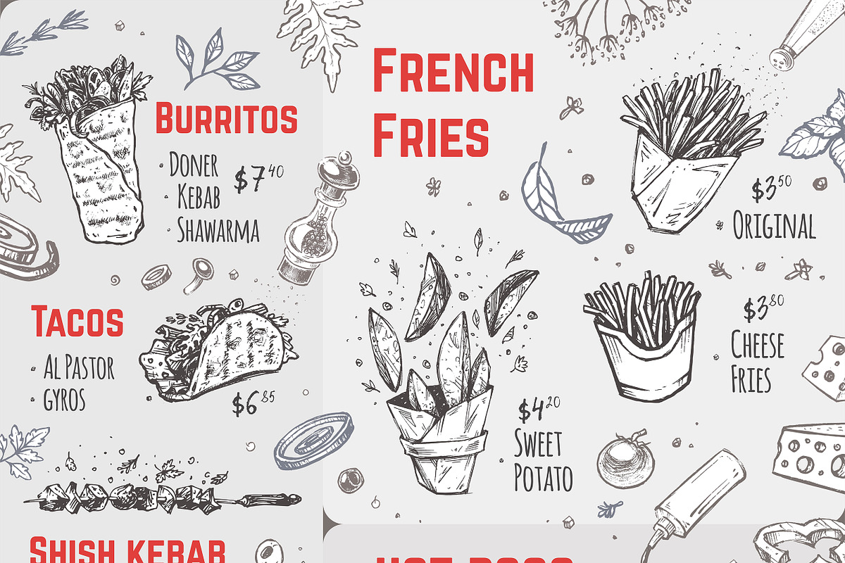 Burger menu. Hand-drawn, a Food Illustration by Margo Miller (Photo 10 of 14)