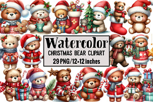 Christmas Bear Clipart, an Illustration by Design Market