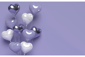 3d Glossy Heart Balloons. Violet