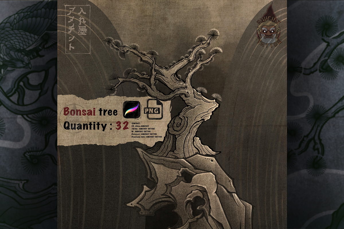 32 Bonsaitree Procreate Stamp brush, a Brush Add-On by AnuchitTATTOO (Photo 1 of 5)