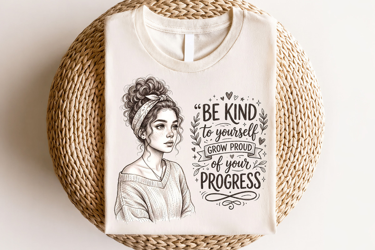 Be Kind to Yourself Messy Bun Girl, a Seasonal Illustration by CraftArtStudio (Photo 4 of 4)