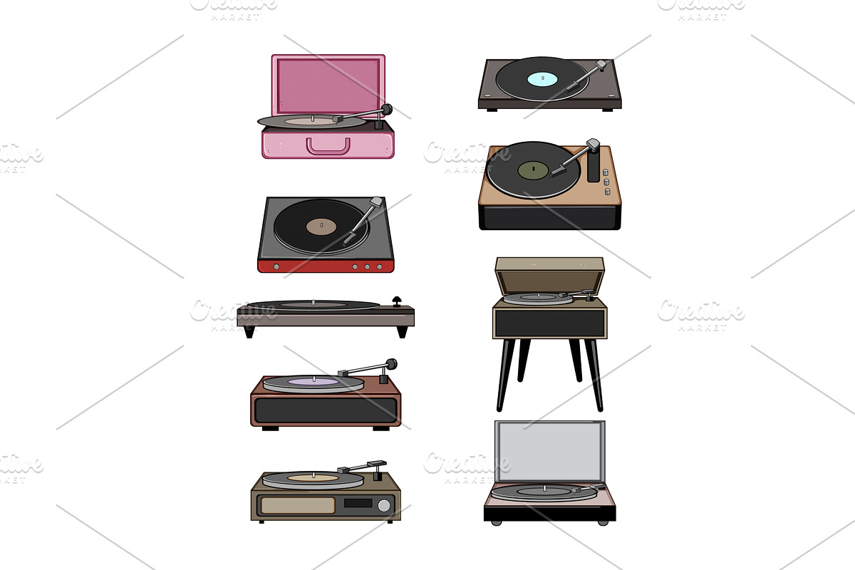 vinyl player set cartoon vector, an Object Illustration by pikepicture