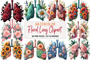 Floral Lung Sublimation Clipart Bund, an Illustration by DreamArtGraphic