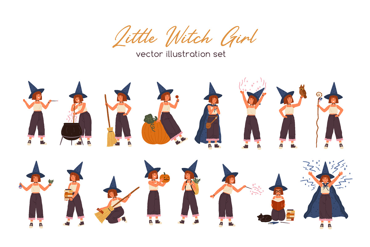 Cute little witch set, a Person Illustration by Good Studio (Photo 1 of 3)