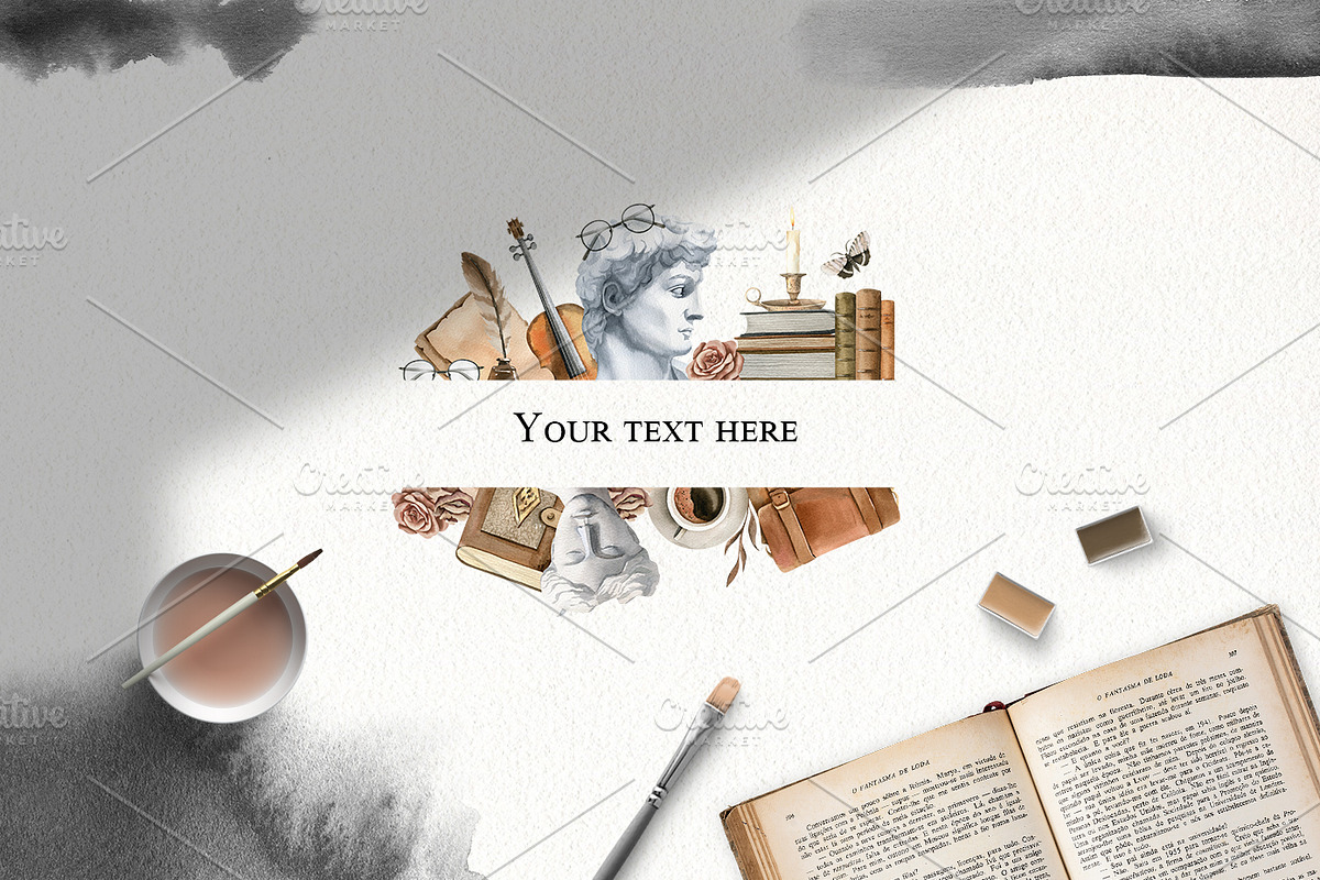 Dark Academia watercolor clipart set, an Education Illustration by Color Hugs Art (Photo 5 of 10)