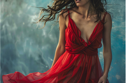 Fashion model wearing flowing red, a Beauty & Fashion Photo by Ylivdesign