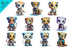 Cartoon Leopard Robots. T-Shirt