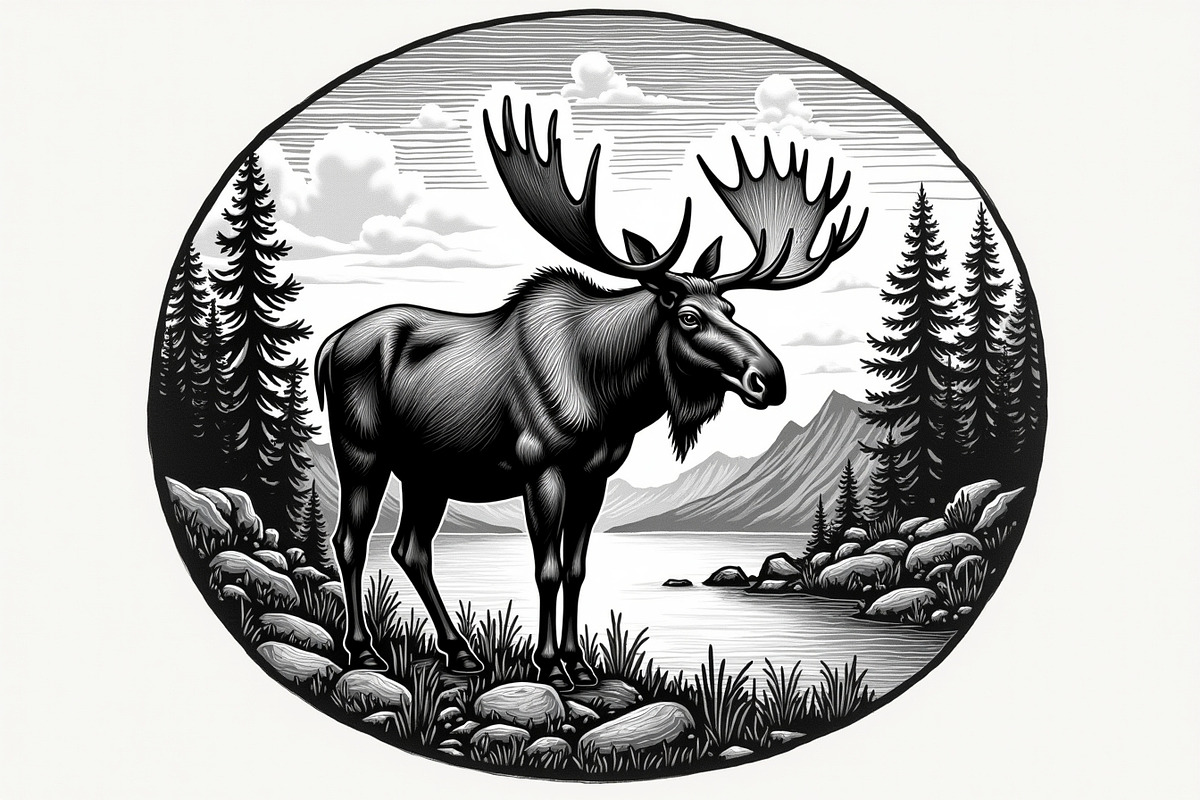 Moose with mountain in the forest, an Illustration by Amazin_art (Photo 6 of 13)