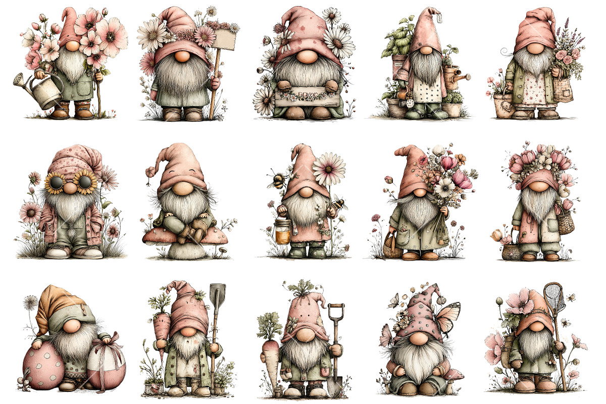 Whimsical Spring Gnome Clipart, an Illustration by OK Design (Photo 3 of 6)