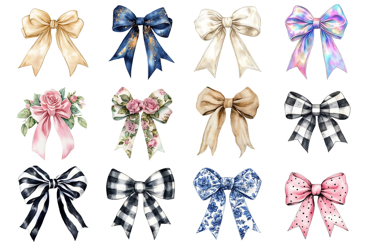 Watercolor Coquette Bow Clipart, a Seasonal Illustration by CitraGraphics (Photo 2 of 4)