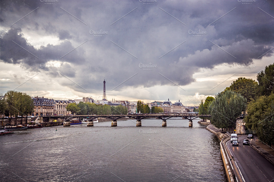Eiffel Tower And Pont Des Arts Bridg Stock Photograph