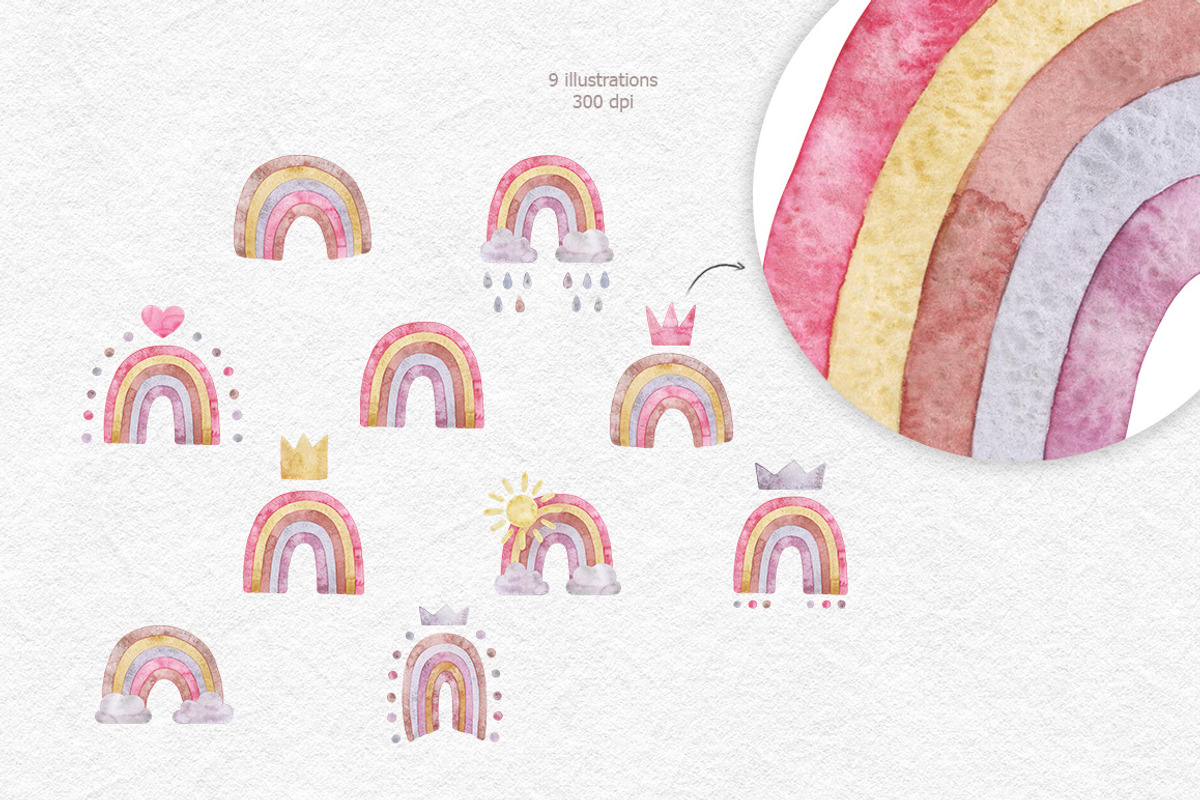 Rainbow watercolor clipart, an Illustration by CreativeByLu (Photo 2 of 10)