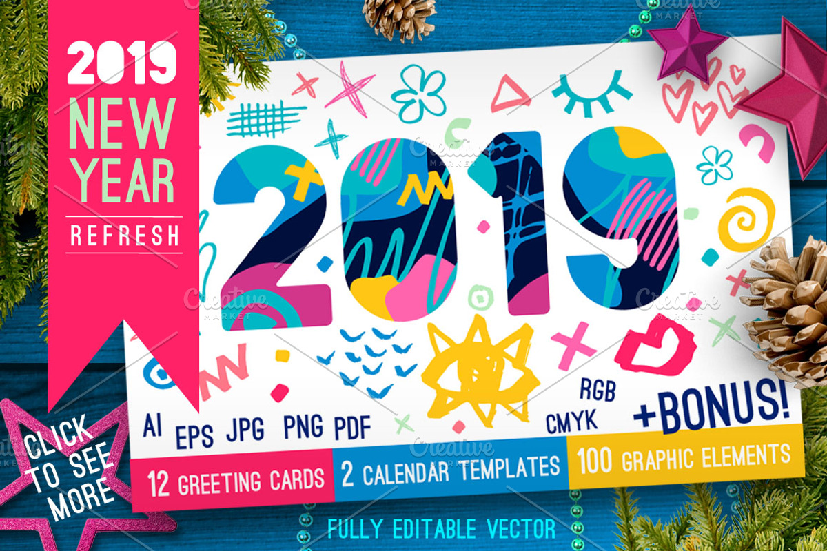 2019 New Year Christmas White Bundle, a Templates & Theme by Iraida_Bearlala (Photo 1 of 7)