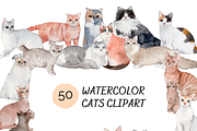 50 Hand-drawn Watercolor Cats, an Animal Illustration by ArtbyHien (Thumbnail 1 of 7)