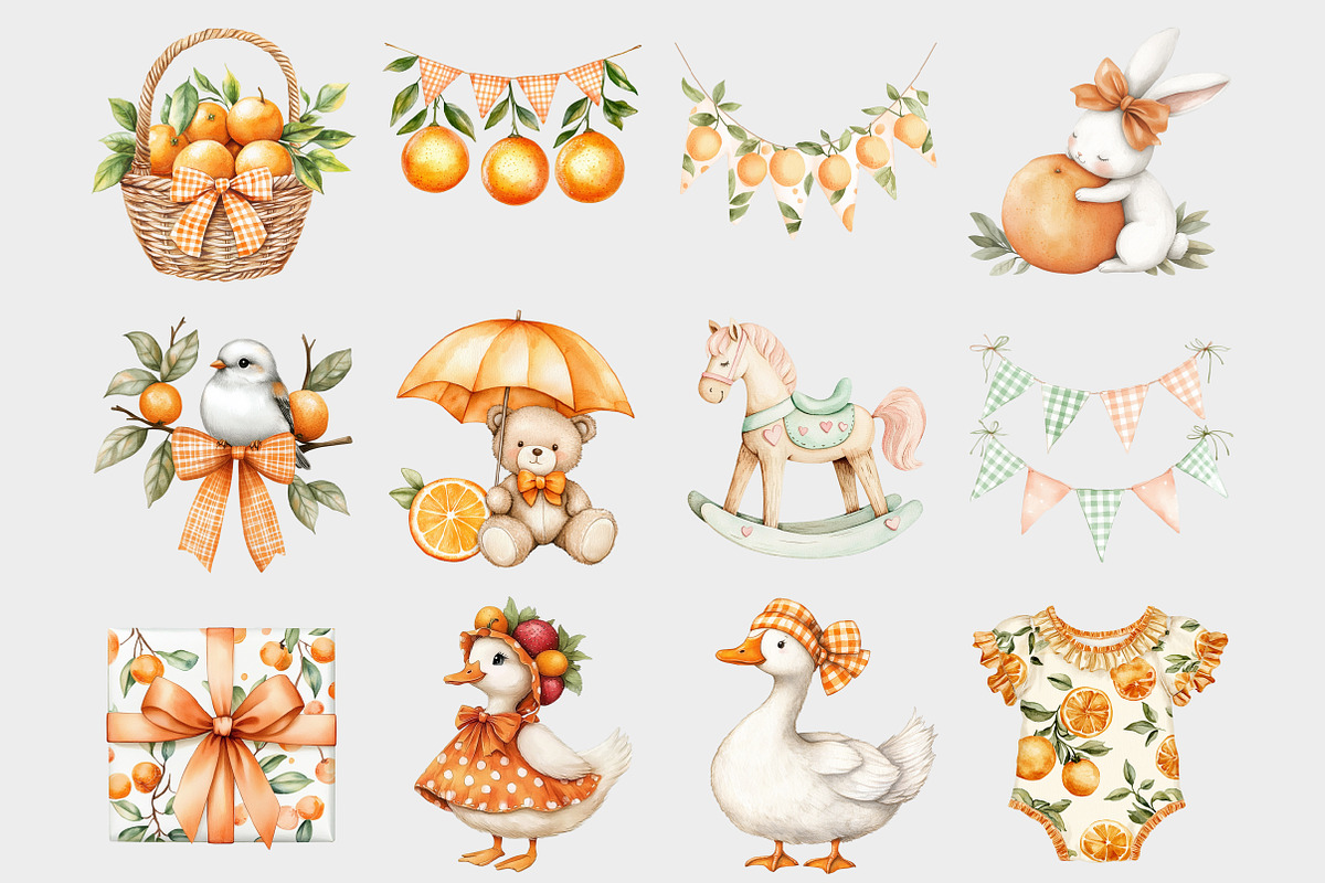 Orange Baby Shower Clipart, a Seasonal Illustration by Design Market (Photo 2 of 5)