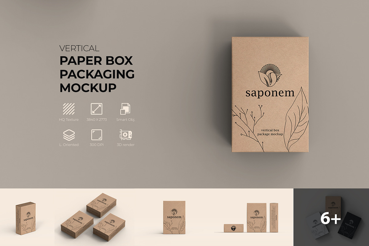 Vertical Kraft Soap Box Pack Mockup, a Packaging Mockup by Ram Studio LLC (Photo 1 of 8)