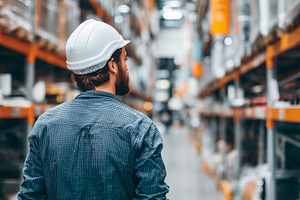 Warehouse worker with safety helmet, an Industrial Photo by MistyDay