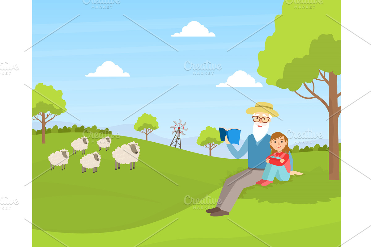 Grandfather with Granddaughter, an Illustration by TopVectors