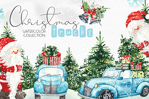 Watercolor Christmas Trucks