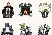 Black & White Christmas Clipart, a Seasonal Illustration by BusyDaydesign (Thumbnail 5 of 9)