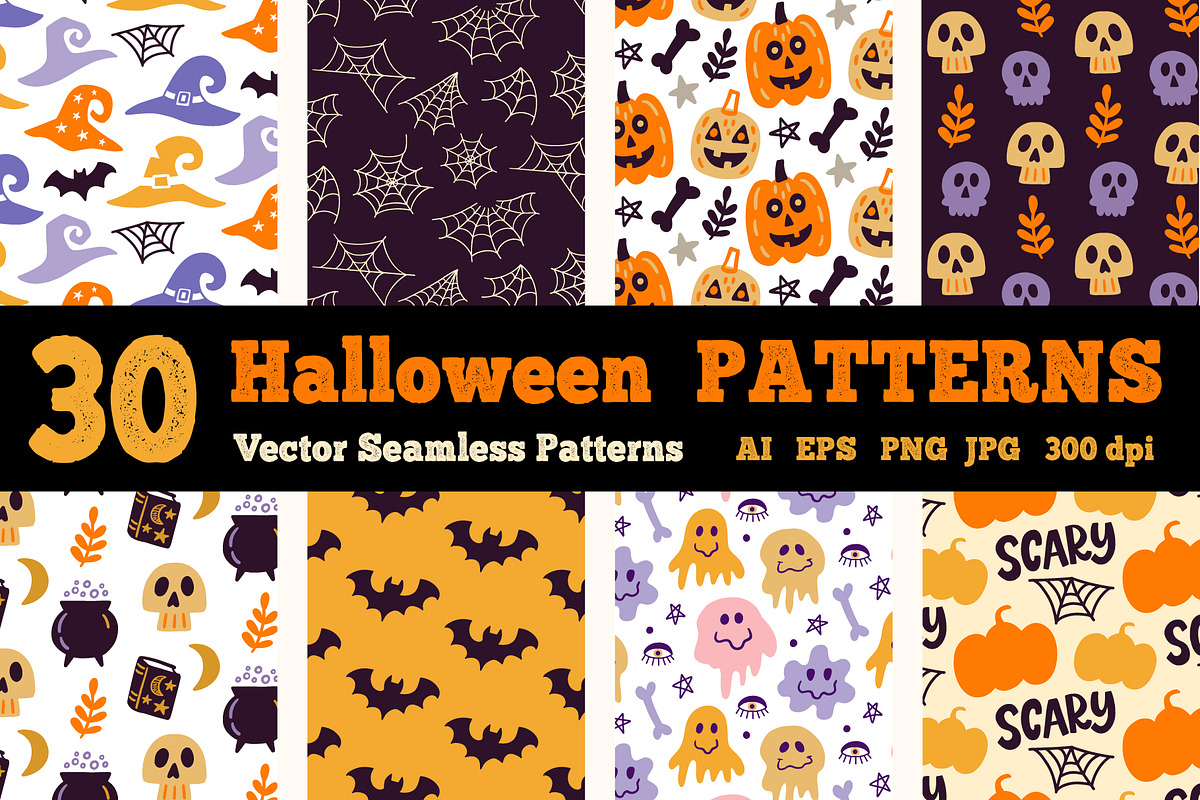 Halloween Funny Patterns Pack, a Pattern Graphic by Katrinelly (Photo 1 of 13)