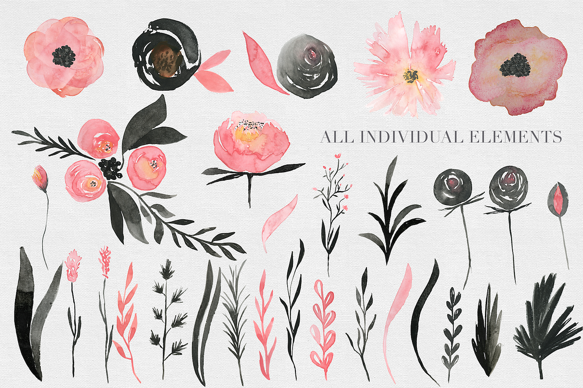 Black & Pink Rose Watercolor Set, an Illustration by The Autumn Rabbit Ltd (Photo 2 of 2)