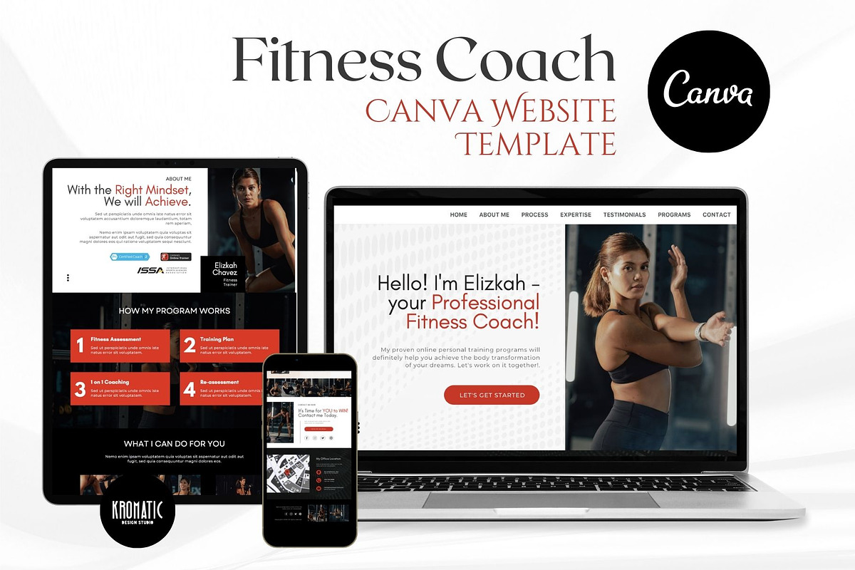 Fitness Coach Canva Website Template, a Landing Page Template by Kromatic Design Studio (Photo 1 of 8)