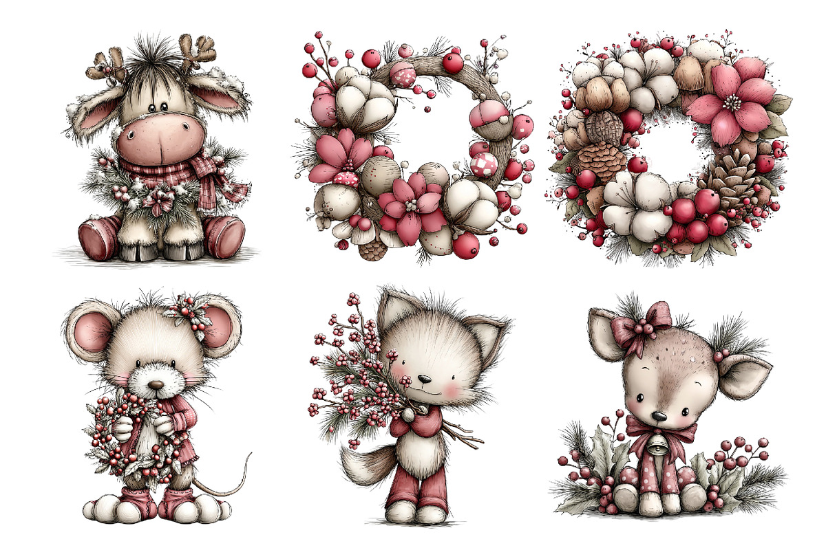 Rustic Woodland Christmas Clipart, a Seasonal Illustration by Creative Art (Photo 2 of 7)