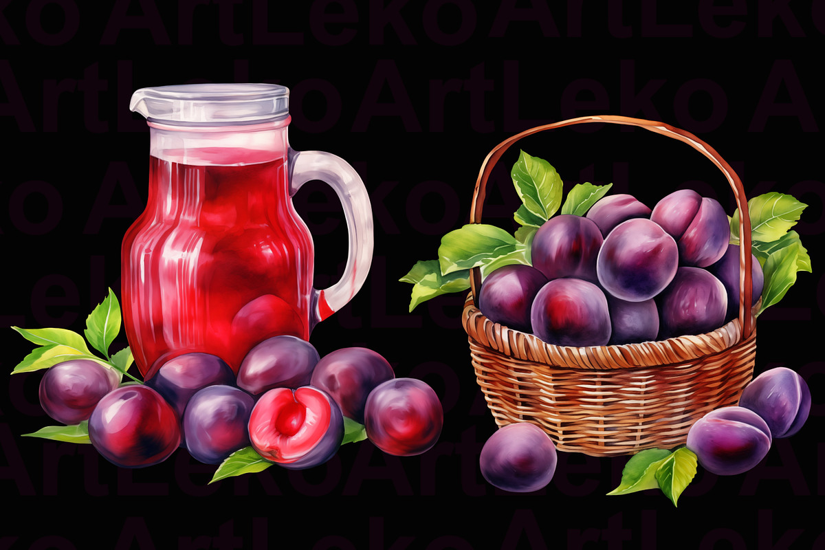 Plums Watercolor Clipart, a Food Illustration by LekoArt (Photo 10 of 10)