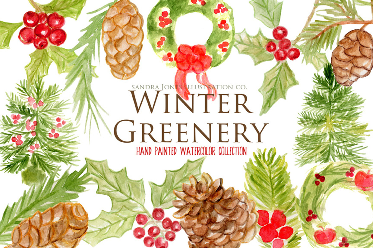 Watercolor Winter Foliage Christmas, an Illustration by Sandra Jones Art (Photo 1 of 4)