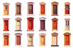 Cartoon set of house entrance doors, an Object Illustration by LadadikArt