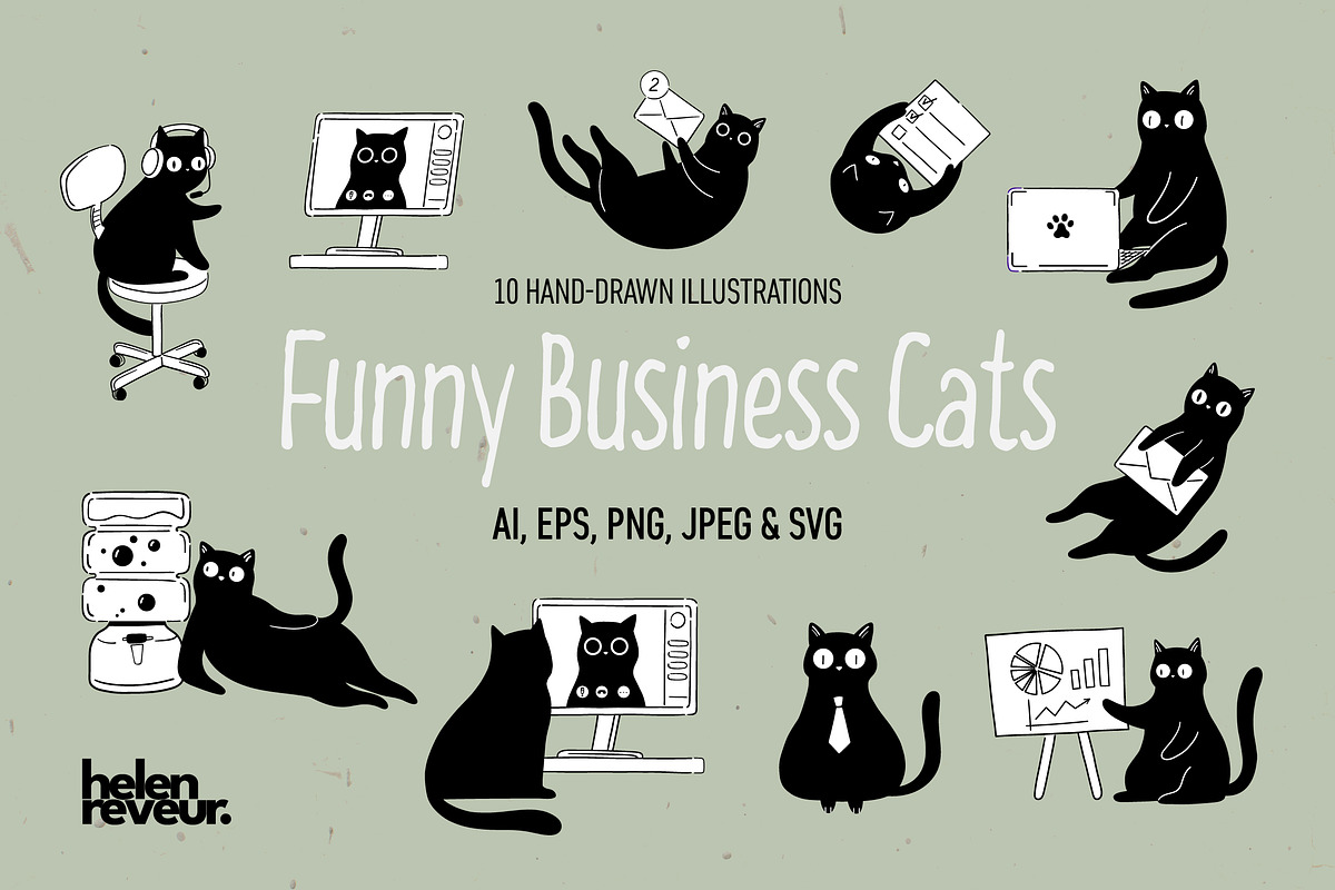 Funny Business Cats – Work & Office, an Animal Illustration by helenreveur (Photo 1 of 5)