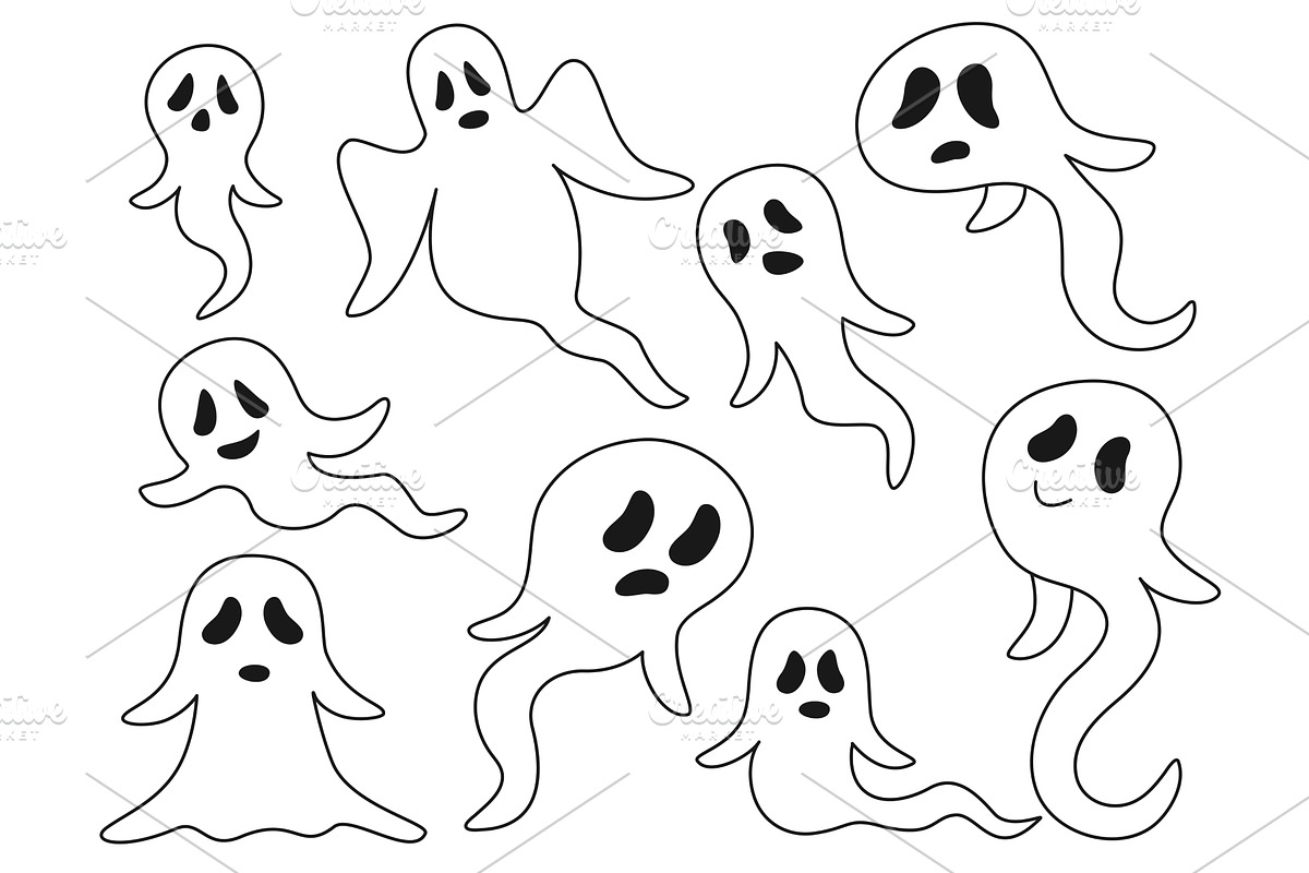 Halloween ghosts in doodle sketch, an Object Illustration by Tati_Kli