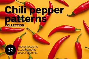 Chili pepper patterns - 32 images, a Food Illustration by Handmadefont