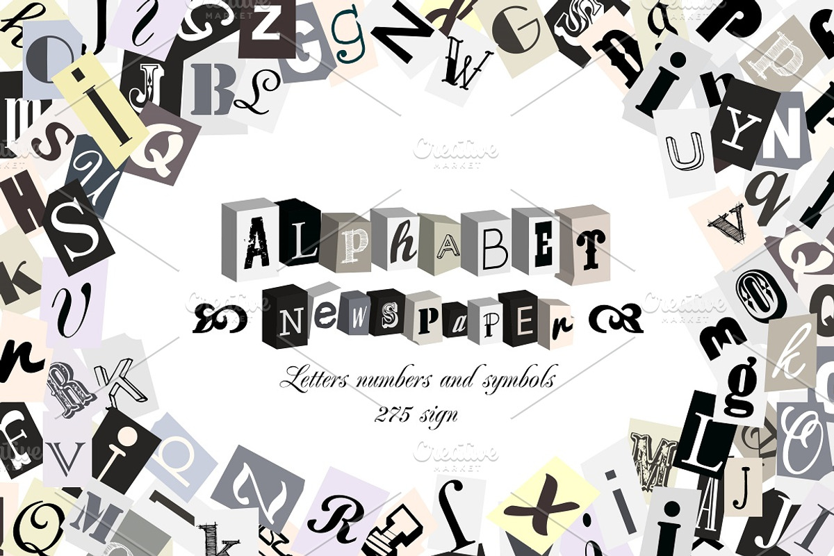 Newspaper Alphabet 275 symbols, a Texture Illustration by A.Lila (Photo 1 of 2)