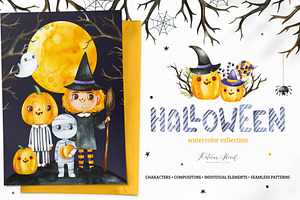 Halloween.Cute watercolor collection
