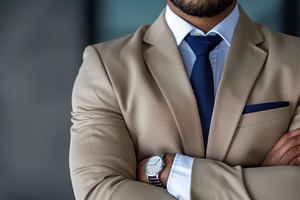 Confident businessman in beige suit, a Business Photo by AlyaAnd