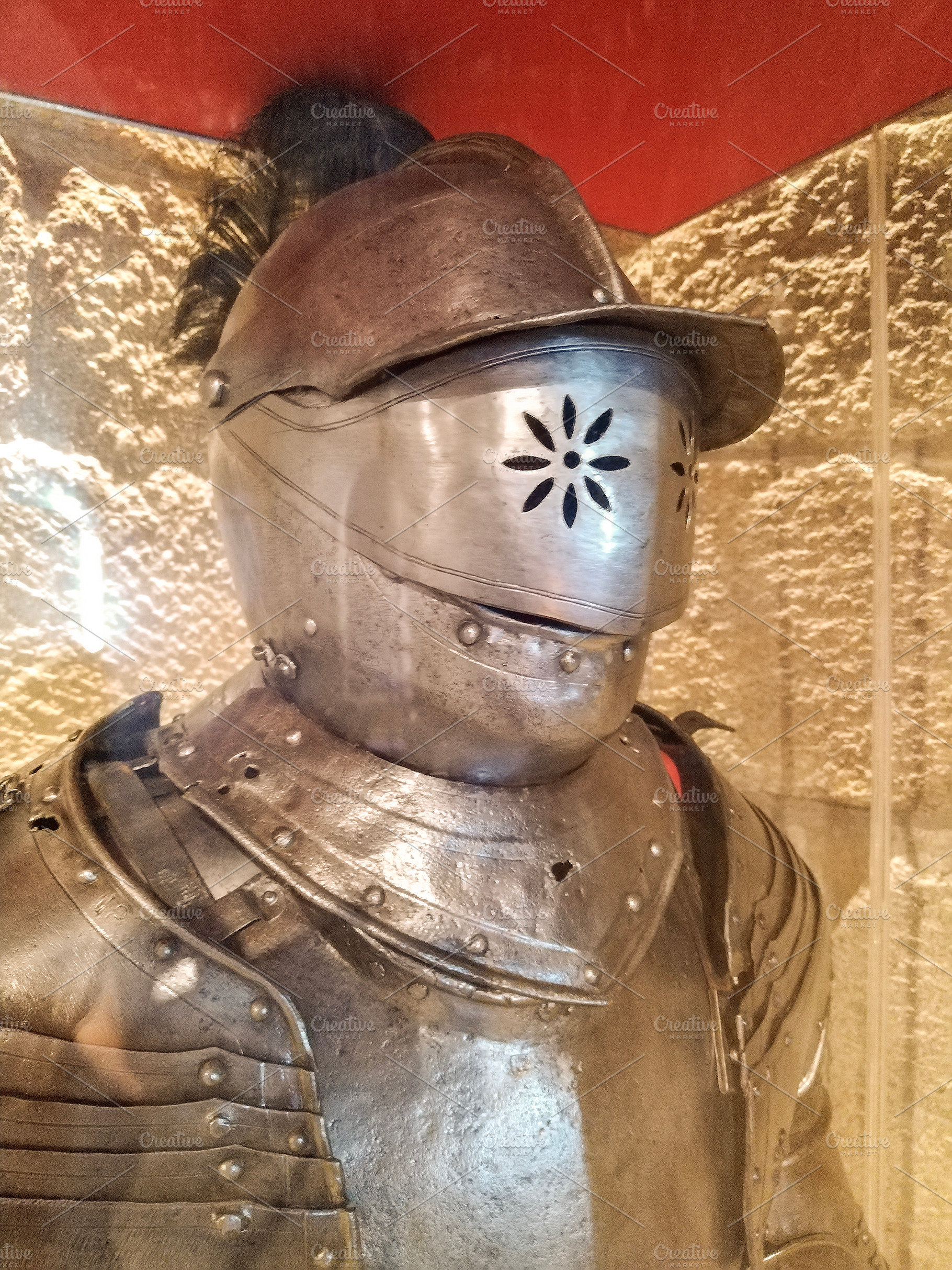 Knight armor with red background in museum, an Arts & Entertainment Photo by DanFLCreativo