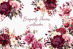 Burgundy Flowers Clipart Watercolor
