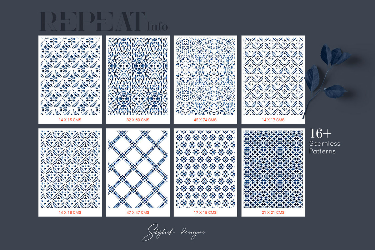 Indigo Collection, 16 Patterns+ sets, a Pattern Graphic by TSTUDIO
